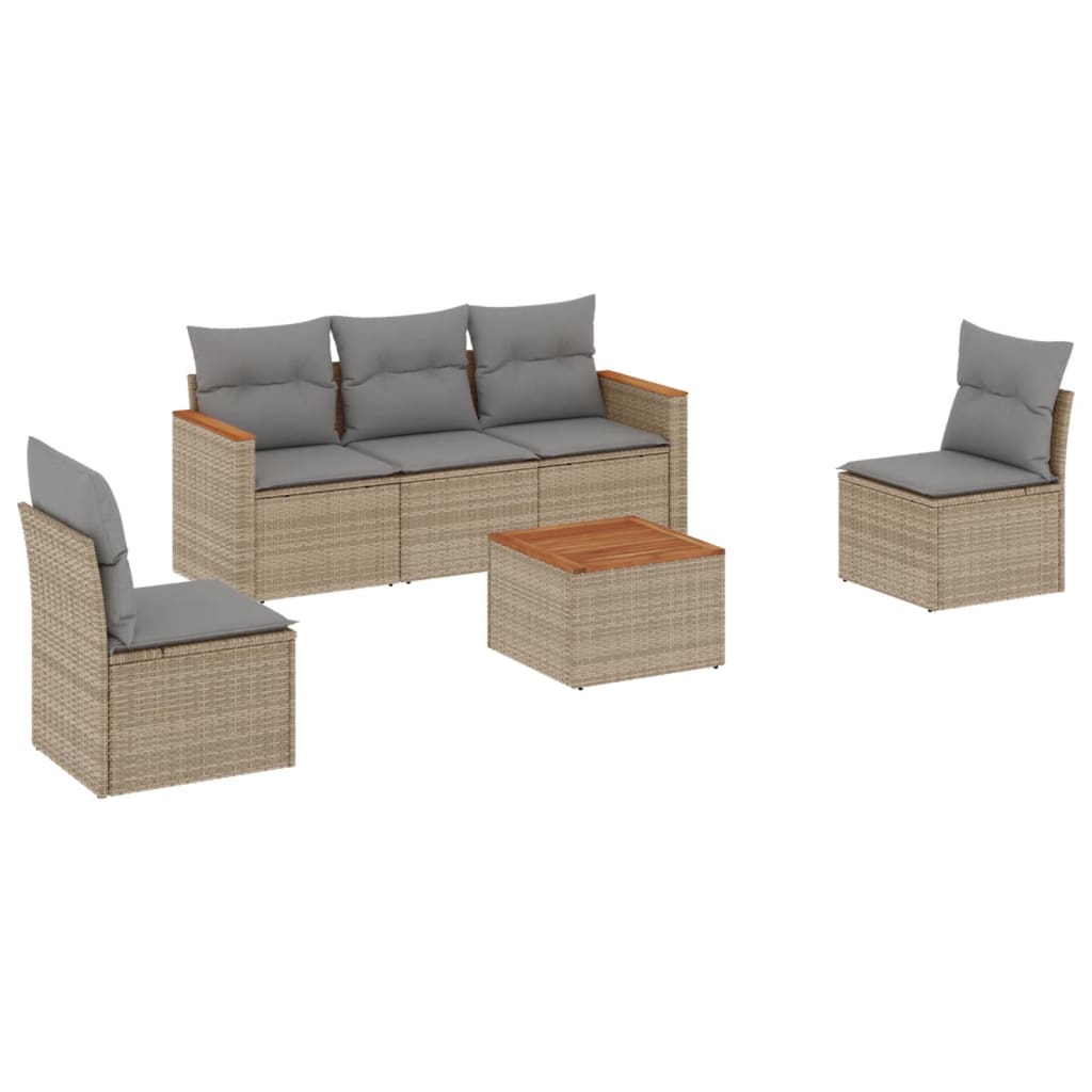 vidaXL Set Divano da Giardino 6 pz con Cuscini Beige in Polyrattan