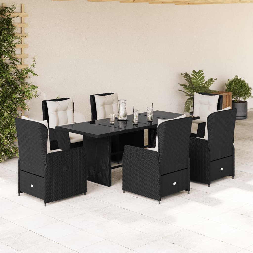 vidaXL Set da Pranzo da Giardino 7 pz Nero con Cuscini in Polyrattan