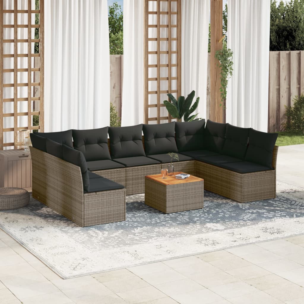 vidaXL Set Divano da Giardino 10 pz con Cuscini Grigio in Polyrattan