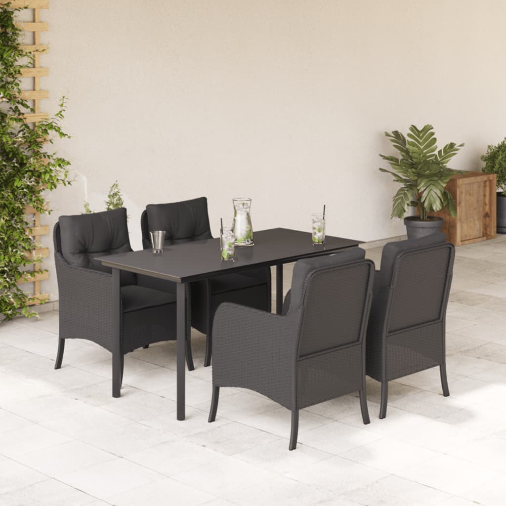 vidaXL Set da Pranzo da Giardino 5 pz Nero con Cuscini in Polyrattan