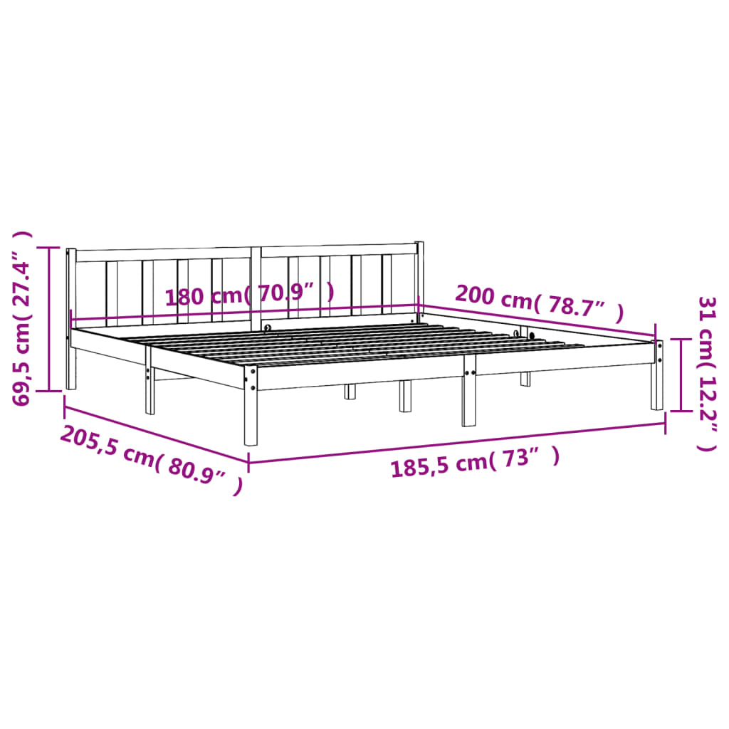 vidaXL Giroletto senza Materasso Marrone Cera 180x200 cm Legno di Pino