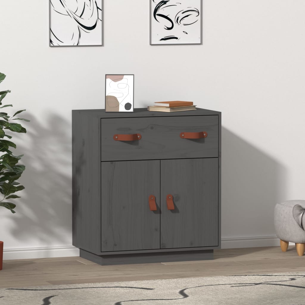 vidaXL Credenza Grigia 65,5x40x75 cm in Legno Massello di Pino