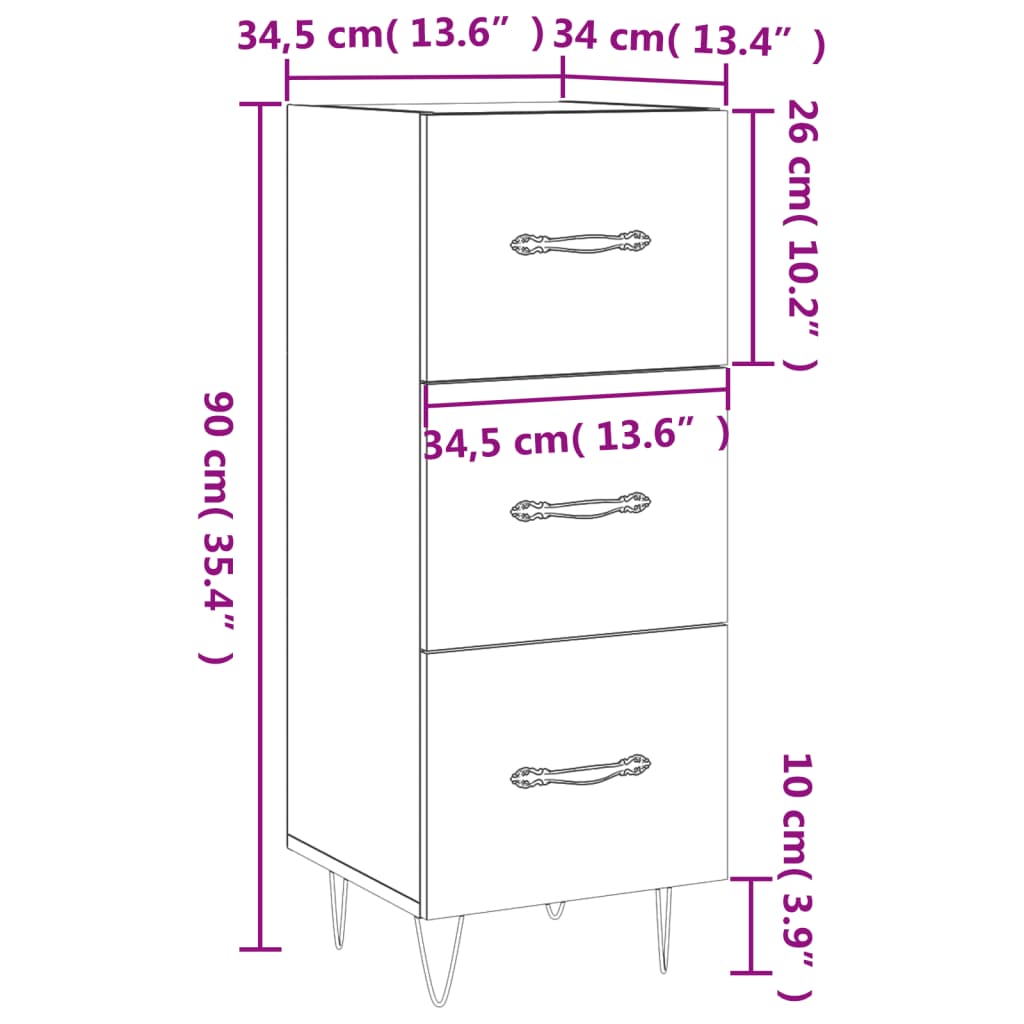 vidaXL Credenza Grigio Sonoma 34,5x34x90 cm in Legno Multistrato