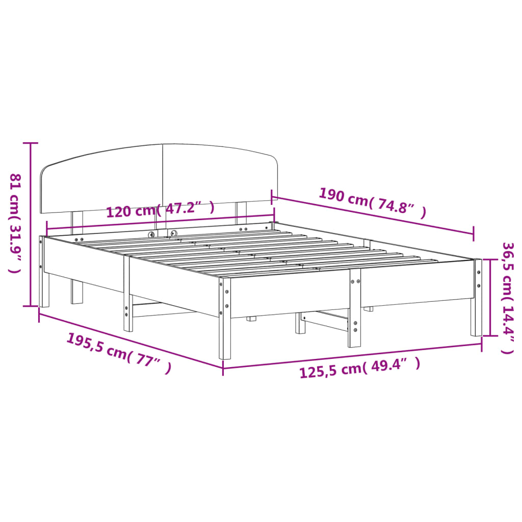 vidaXL Letto senza Materasso Bianco 120x190 cm Legno Massello di Pino