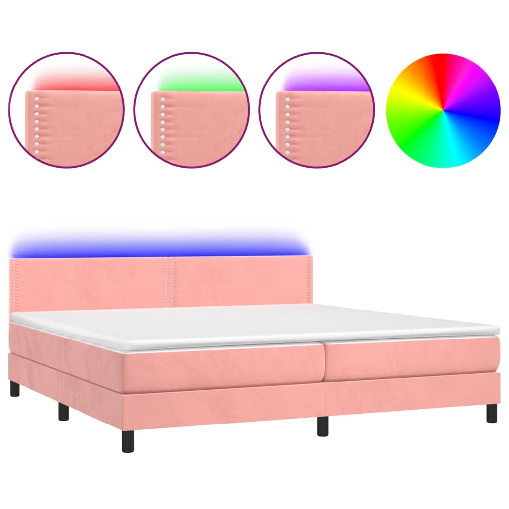 vidaXL Letto a Molle con Materasso e LED Rosa 200x200 cm in Velluto