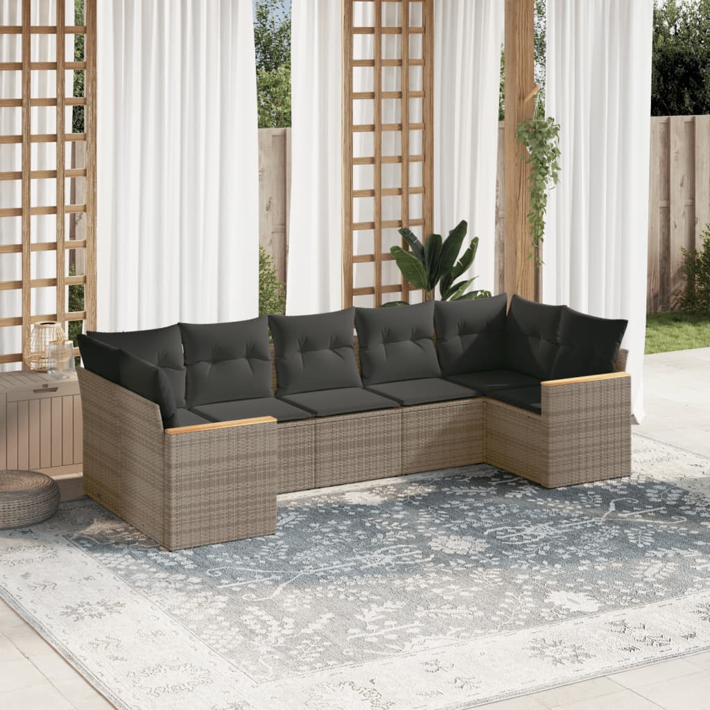 vidaXL Set Divani da Giardino 7 pz con Cuscini Grigio in Polyrattan