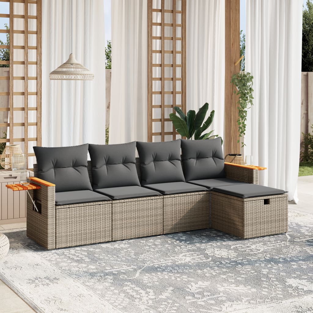 vidaXL Set Divano da Giardino 5 pz con Cuscini Grigio in Polyrattan