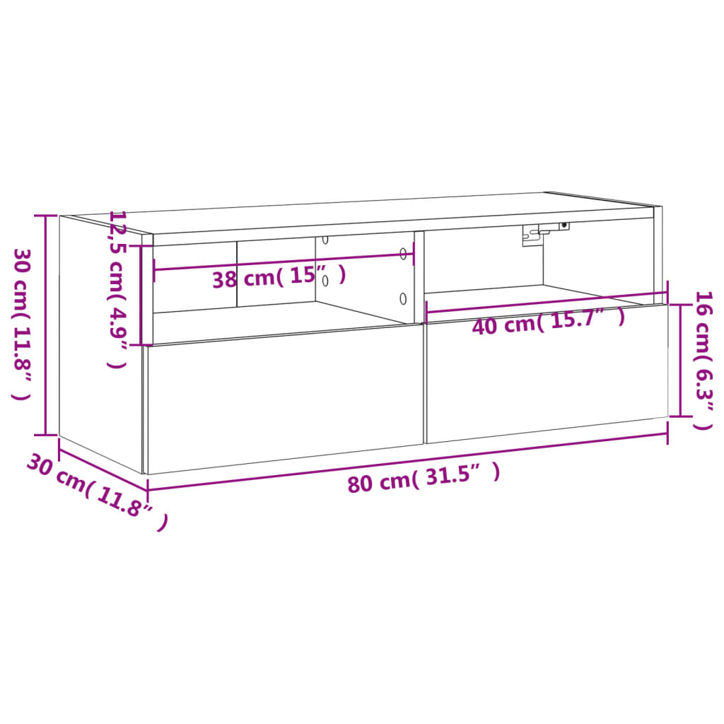 vidaXL Mobile TV a Parete Nero 80x30x30 cm in Legno Multistrato