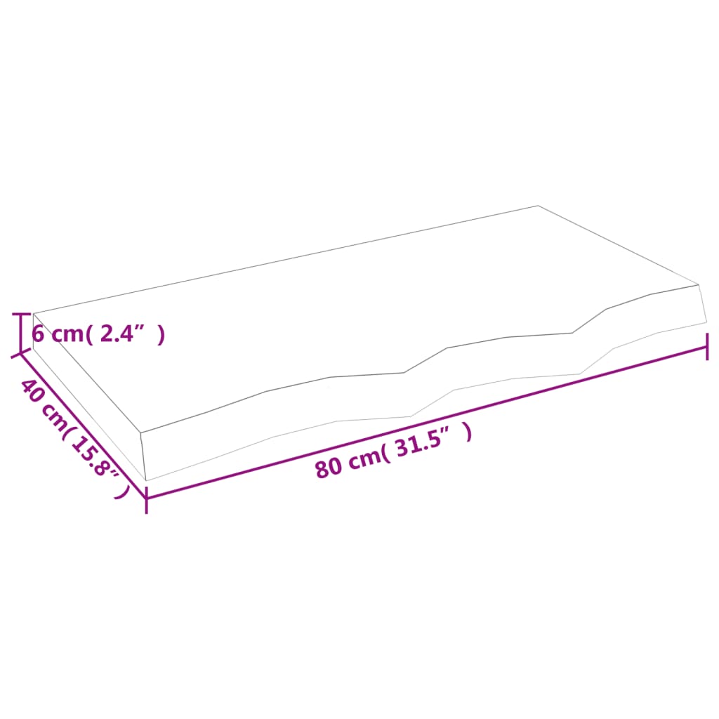 vidaXL Piano per Tavolo 80x40x(2-6) cm in Rovere Massello Non Trattato