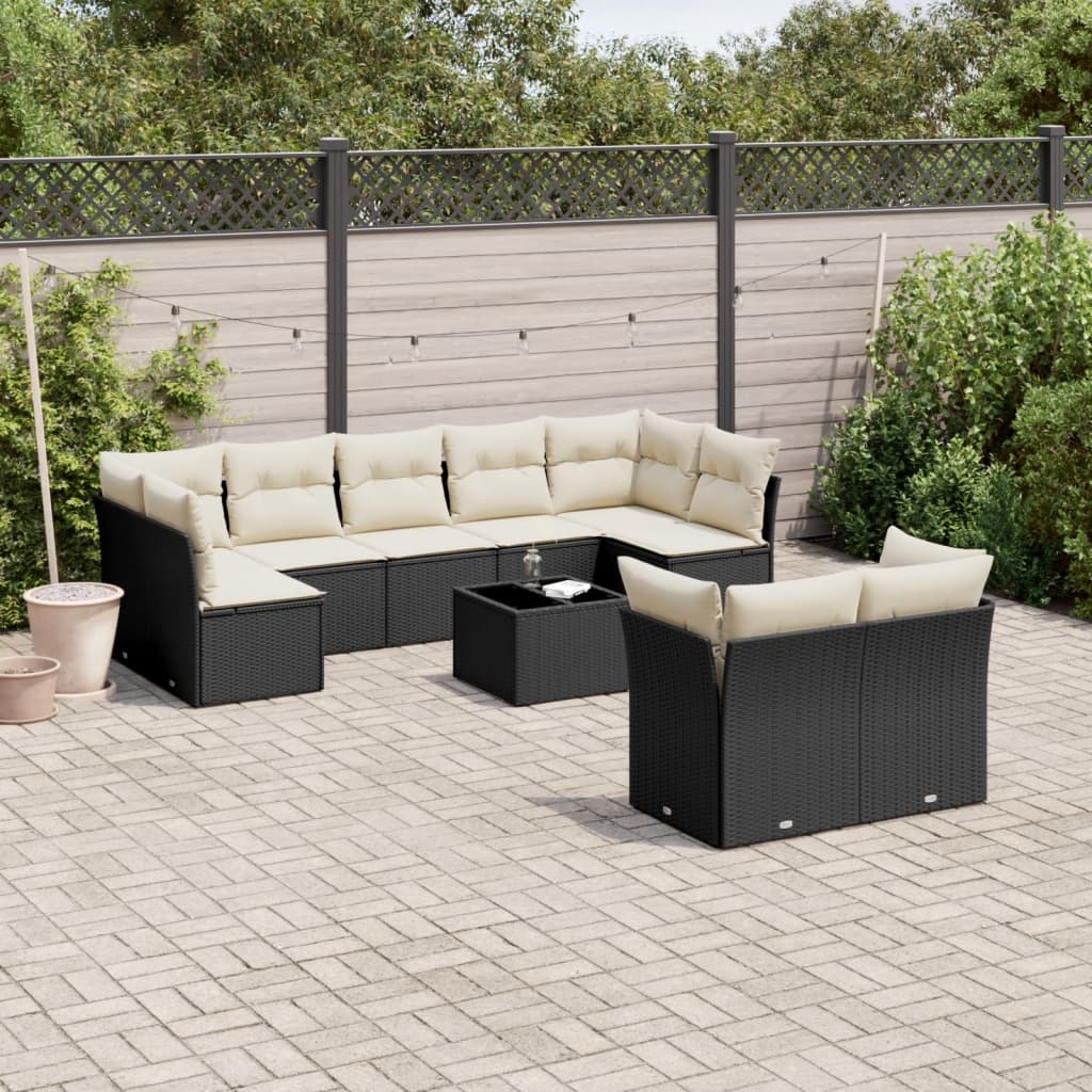 vidaXL Set Divani da Giardino 10pz con Cuscini in Polyrattan Nero