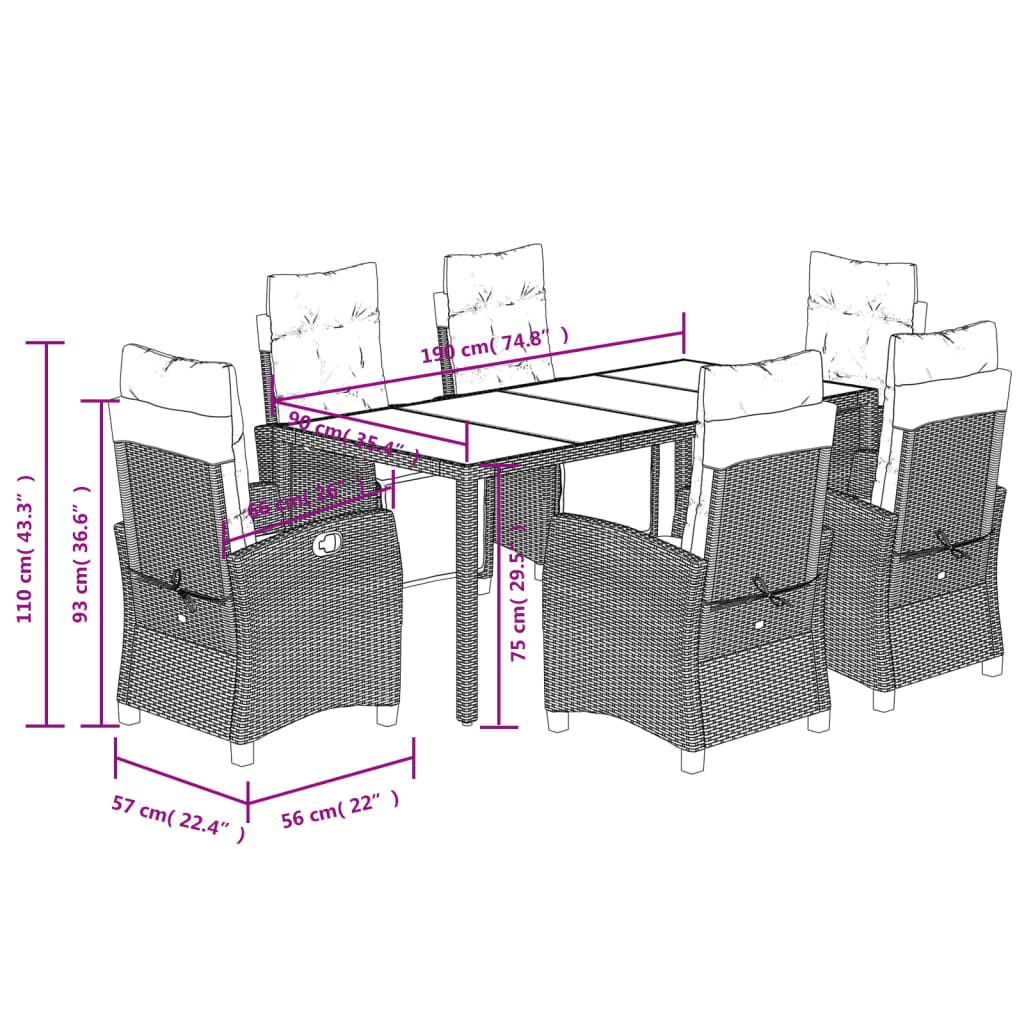 vidaXL Set da Pranzo da Giardino 7 pz Nero con Cuscini in Polyrattan