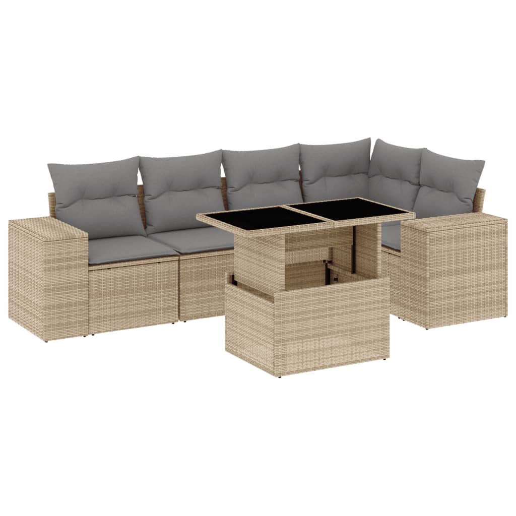 vidaXL Set Divano da Giardino 6 pz con Cuscini Beige in Polyrattan