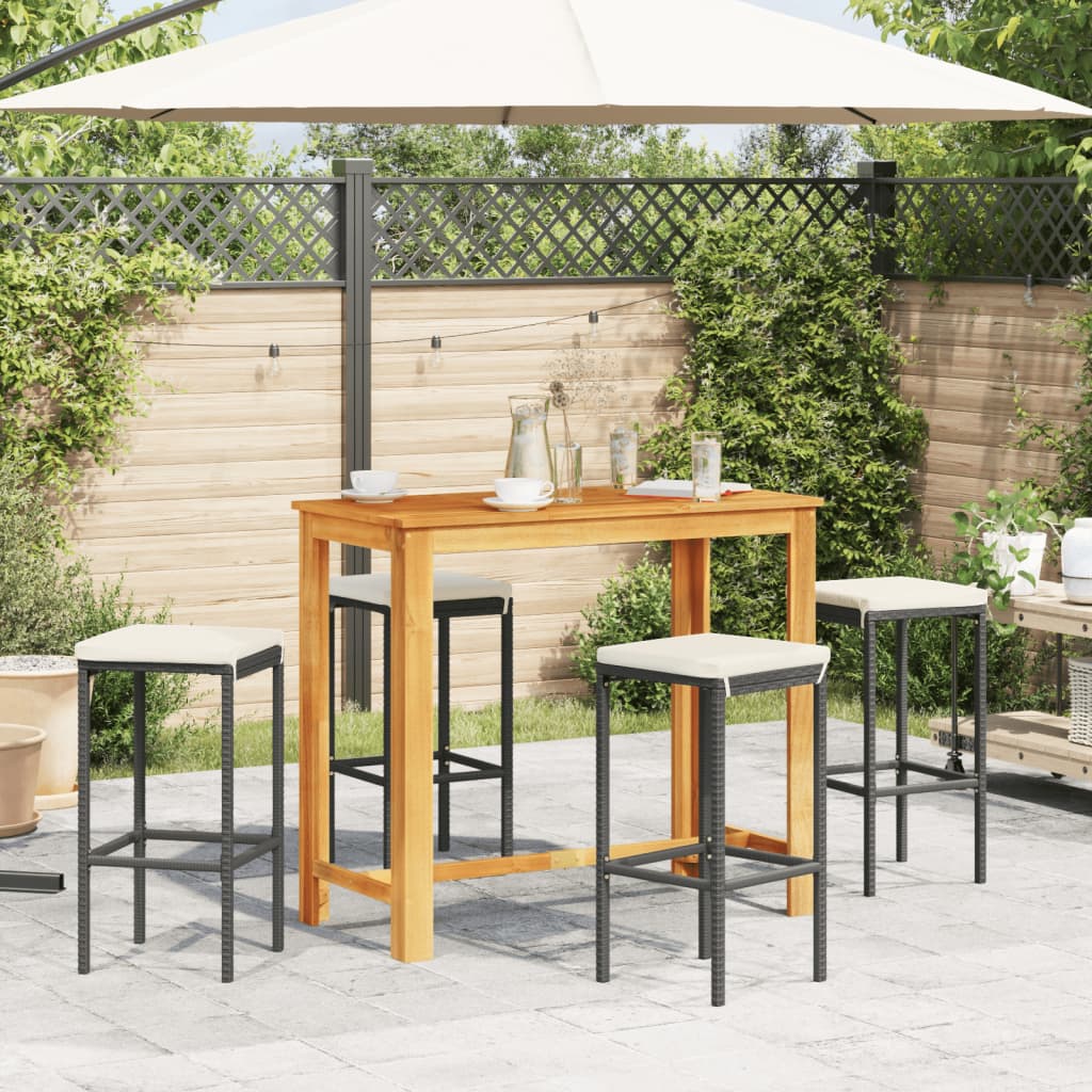 vidaXL Set Bar da Giardino 5 pz Nero in Legno Acacia e Polyrattan