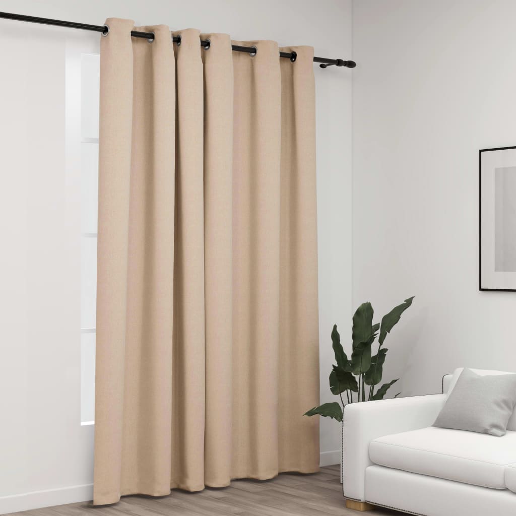 vidaXL Tenda Oscurante Effetto Lino con Occhielli Beige 290x245 cm