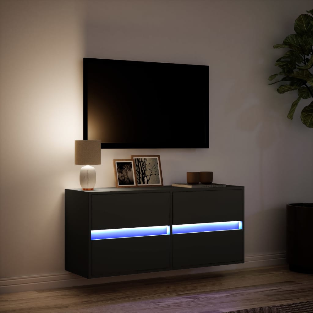 vidaXL Mobile TV a Parete con Luci LED Nero 100x31x45 cm