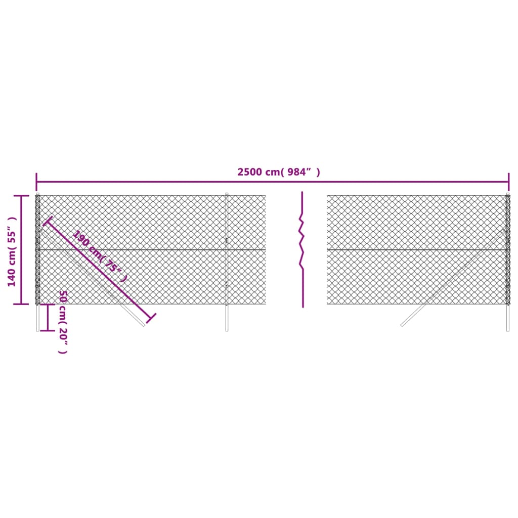 vidaXL Recinzione a Rete Argento 1,4x25 m