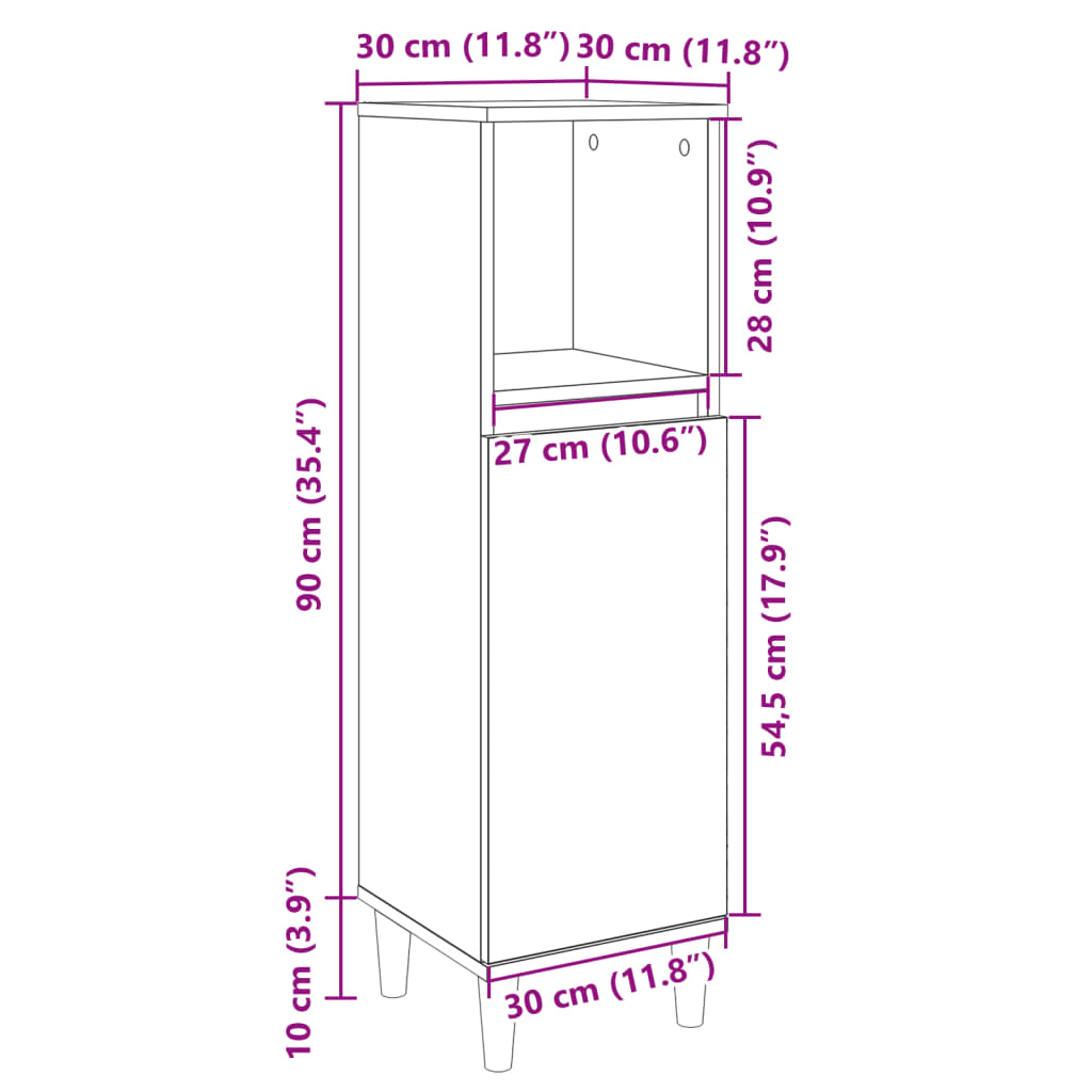 vidaXL Armadietto da Bagno Rovere Sonoma 30x30x100cm Legno Multistrato