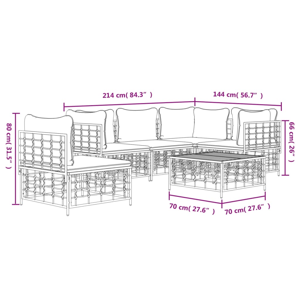 vidaXL Set Divani da Giardino 6 pz con Cuscini Antracite in Polyrattan