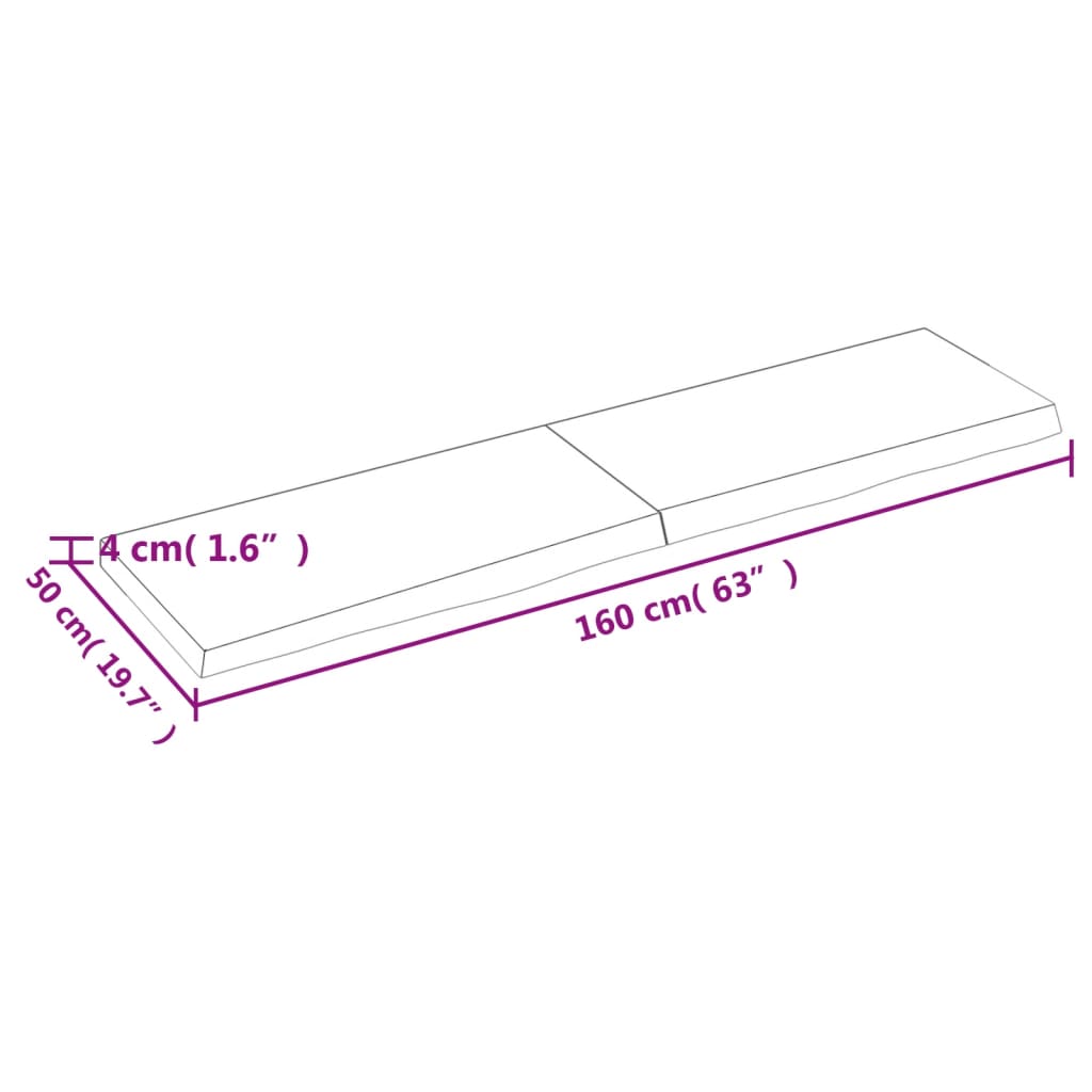 vidaXL Ripiano Marrone Scuro 160x50x(2-4) cm Massello Rovere Trattato