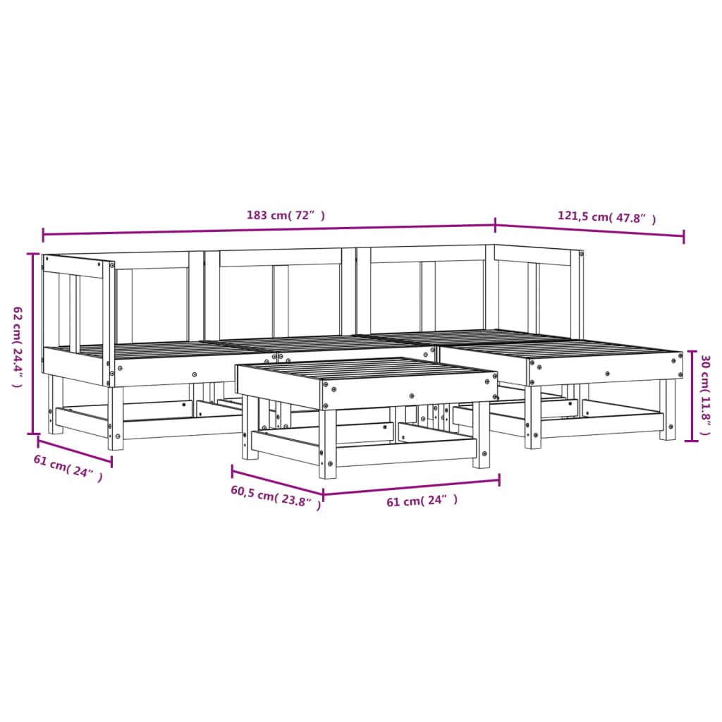 vidaXL Set Salotto da Giardino 5 pz Nero in Legno Massello di Pino