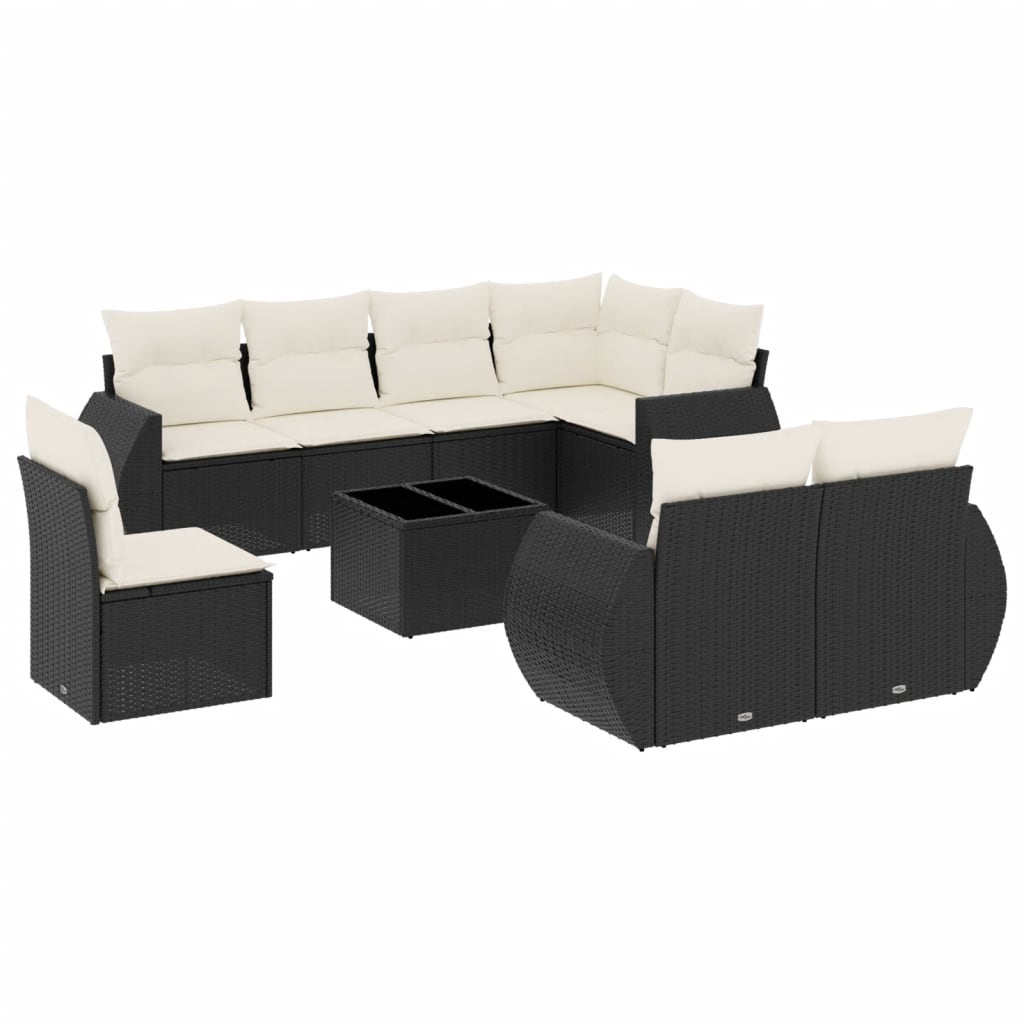 vidaXL Set Divani da Giardino 9 pz con Cuscini Nero in Polyrattan