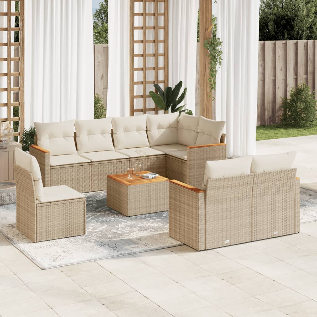 vidaXL Set Divano da Giardino 9 pz con Cuscini Beige in Polyrattan