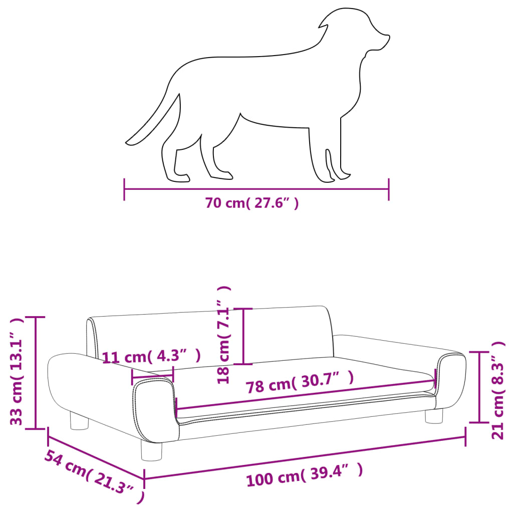 vidaXL Lettino per Cani Crema 100x54x33 cm in Velluto