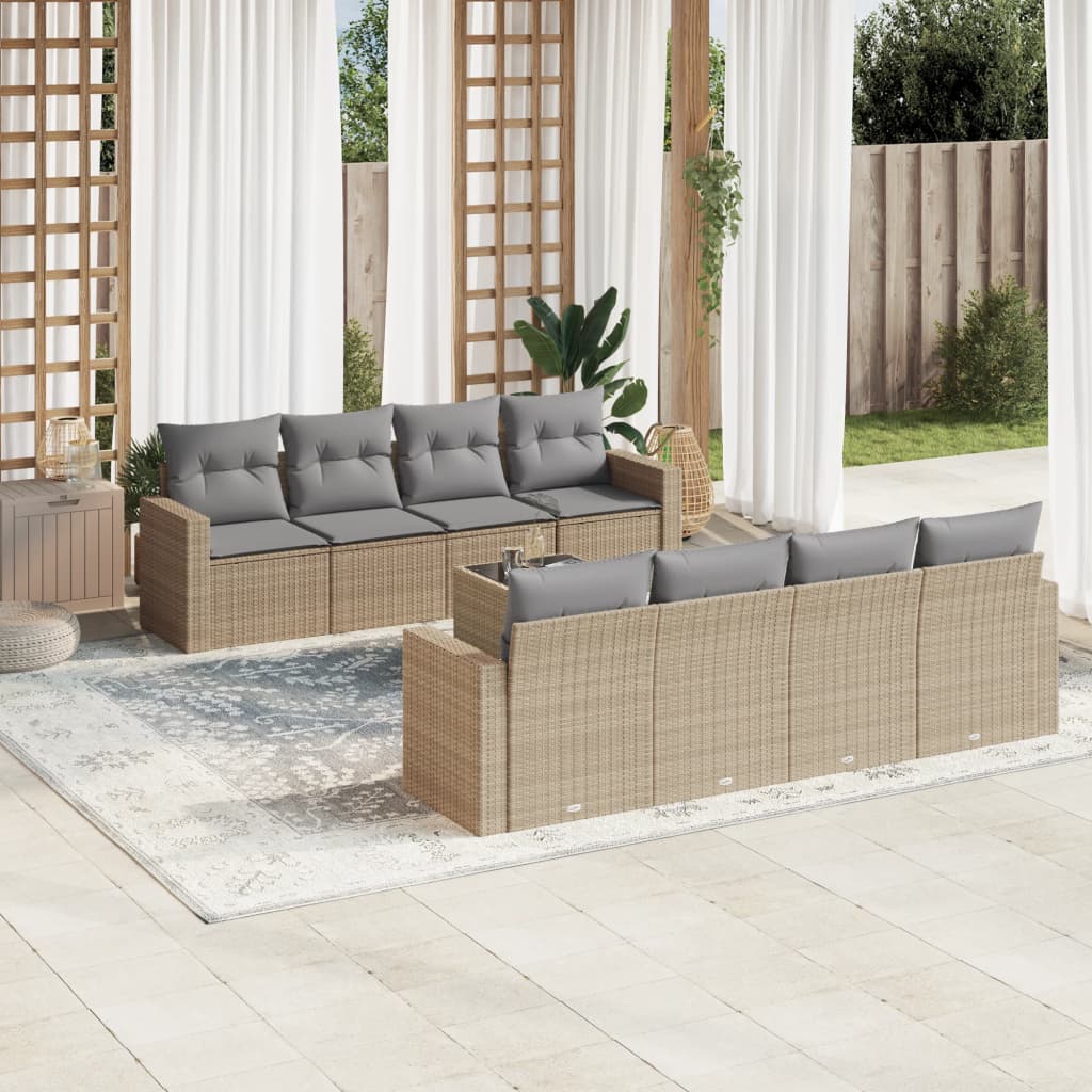 vidaXL Set Divano da Giardino 9 pz con Cuscini Beige in Polyrattan