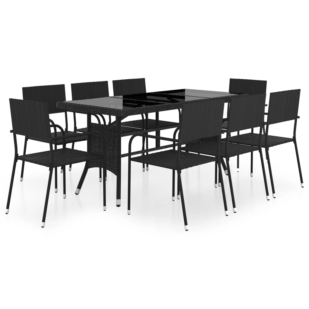 vidaXL Set Mobili da Pranzo per Giardino 9 pz in Polyrattan Nero