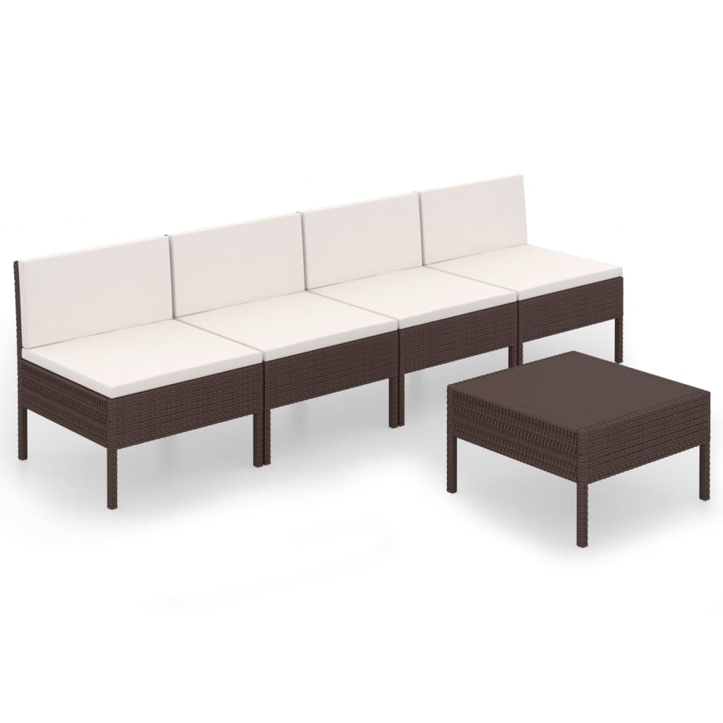 vidaXL Set Divani da Giardino 5 pz con Cuscini in Polyrattan Marrone