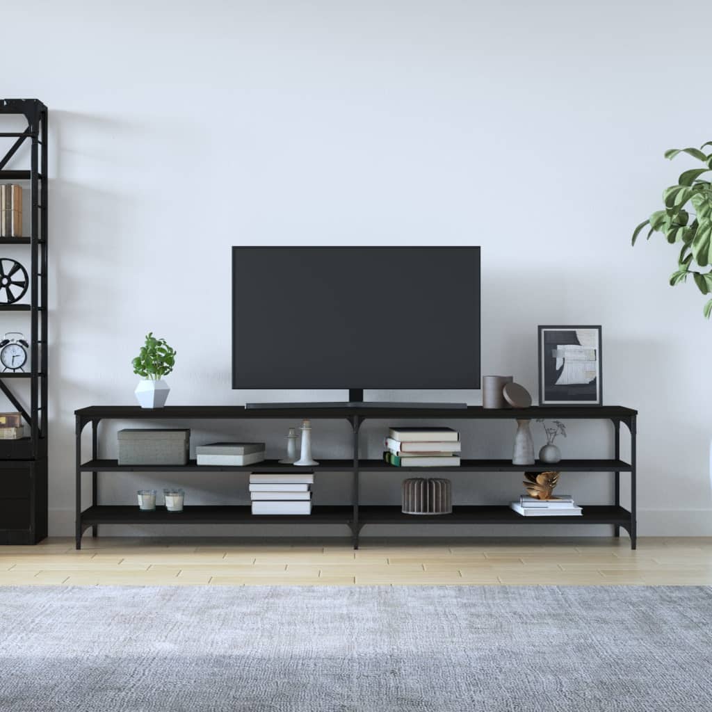 vidaXL Mobile Porta TV Nero 200x30x50cm in Legno Multistrato e Metallo