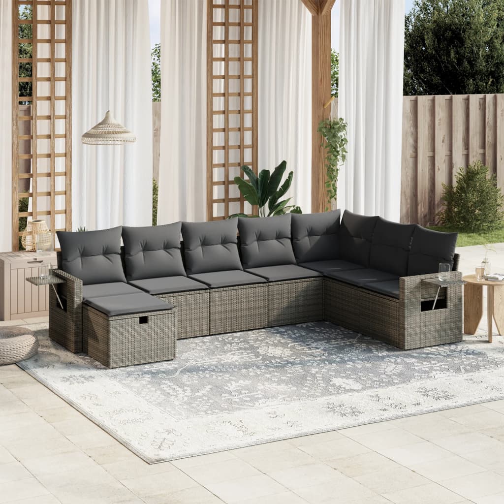 vidaXL Set Divano da Giardino 8 pz con Cuscini Grigio in Polyrattan