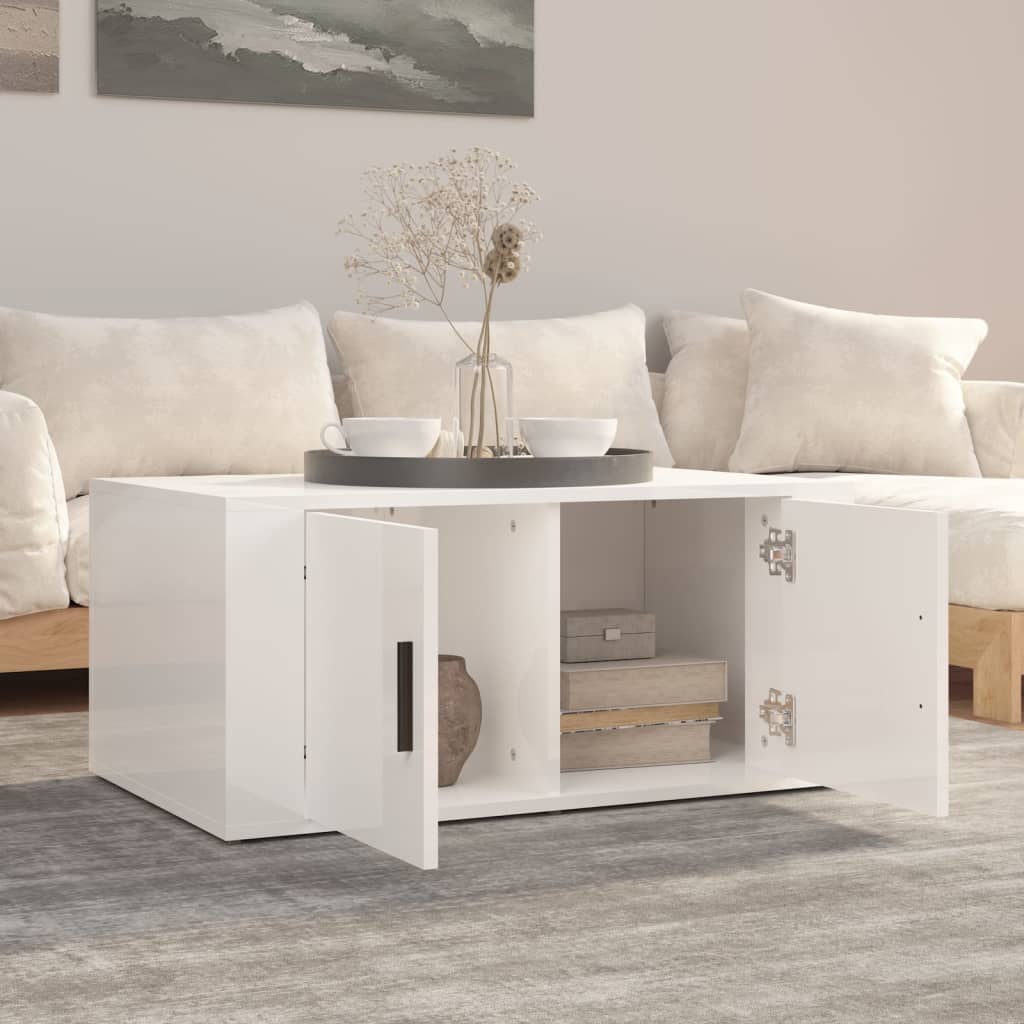 vidaXL Tavolino da Salotto Bianco Lucido 80x50x36cm Legno Multistrato