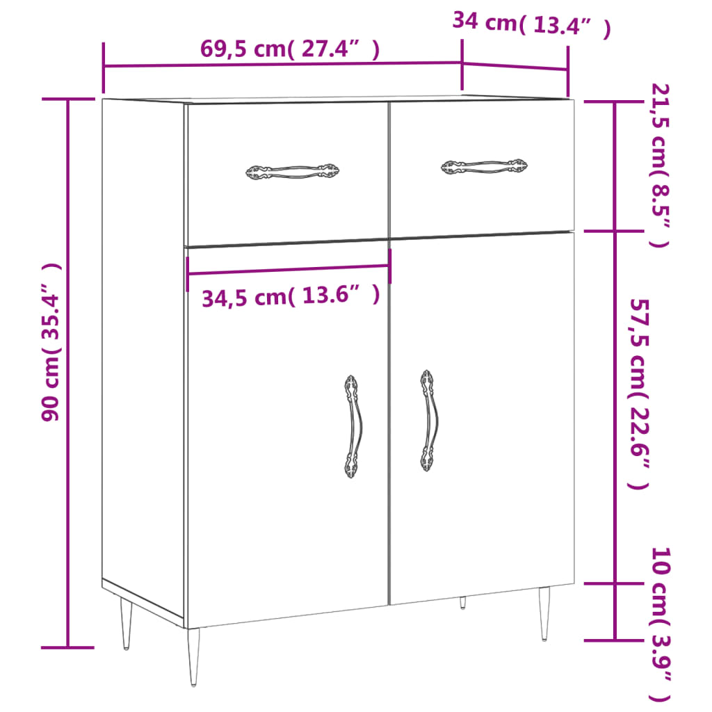 vidaXL Credenza Grigio Sonoma 69,5x34x90 cm in Legno Multistrato