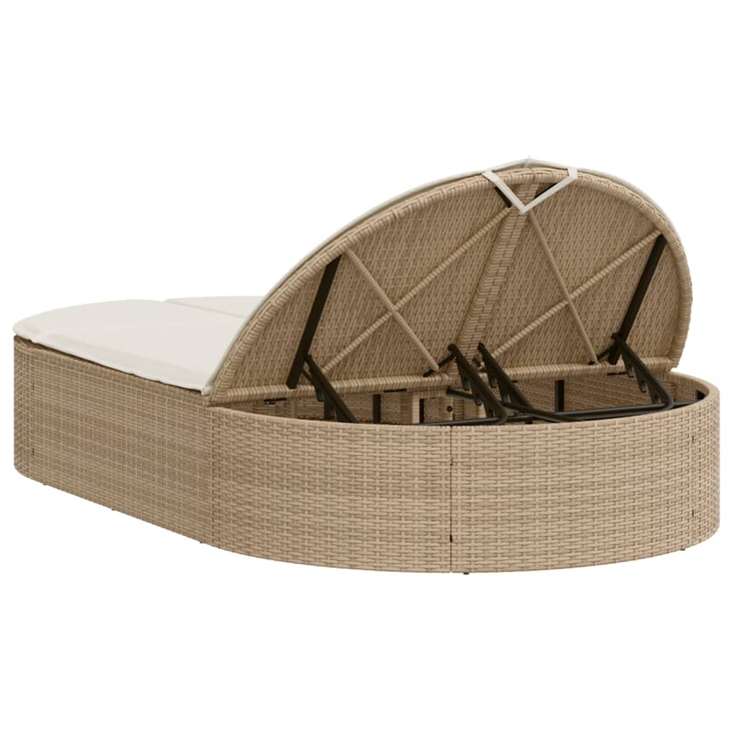 vidaXL Lettino Prendisole con Cuscini Beige in Polyrattan