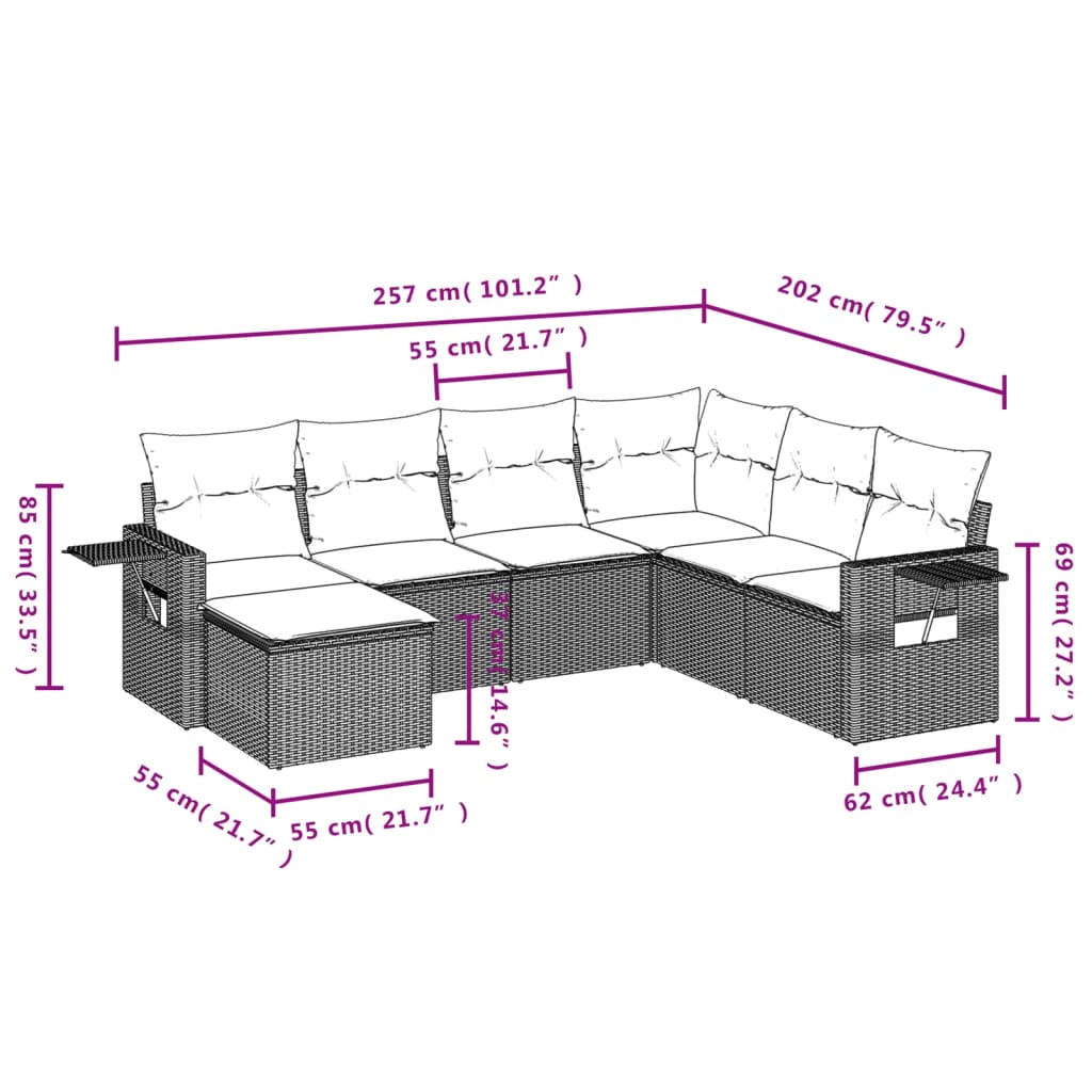 vidaXL Set Divani da Giardino 7 pz con Cuscini Beige in Polyrattan