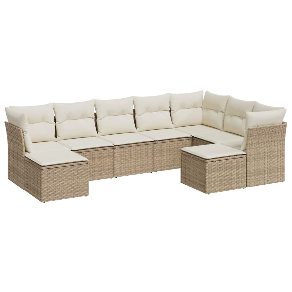 vidaXL Set Divano da Giardino 9 pz con Cuscini Beige in Polyrattan