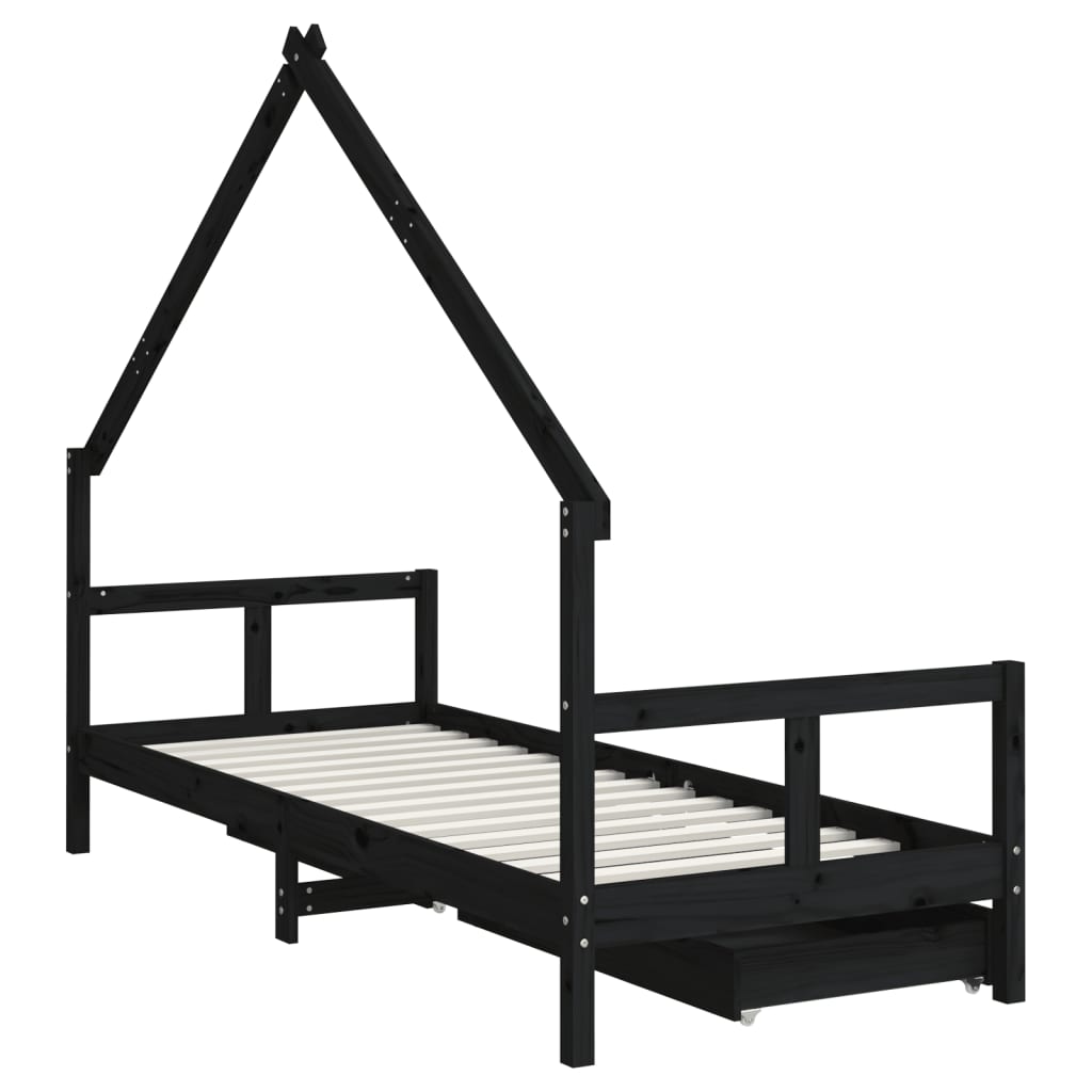 vidaXL Giroletto Bambini con Cassetti Nero 80x200cm Massello di Pino