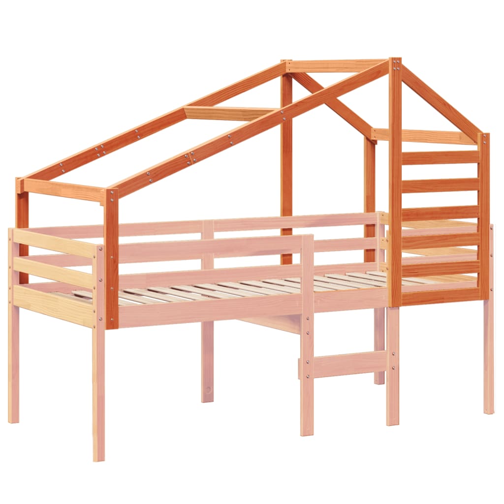 vidaXL Tetto Letto Bambini Marrone Cera 188x82x113 Legno Massello Pino