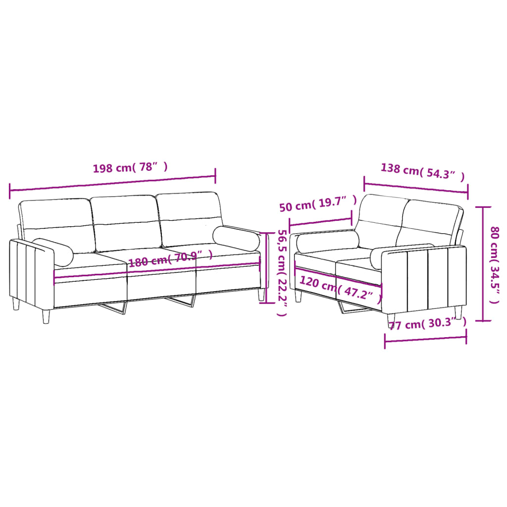 vidaXL Set Divani 2 pz con Cuscini Nero in Tessuto