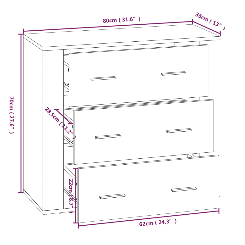 vidaXL Credenza Grigio Sonoma 80x33x70 cm in Legno Multistrato