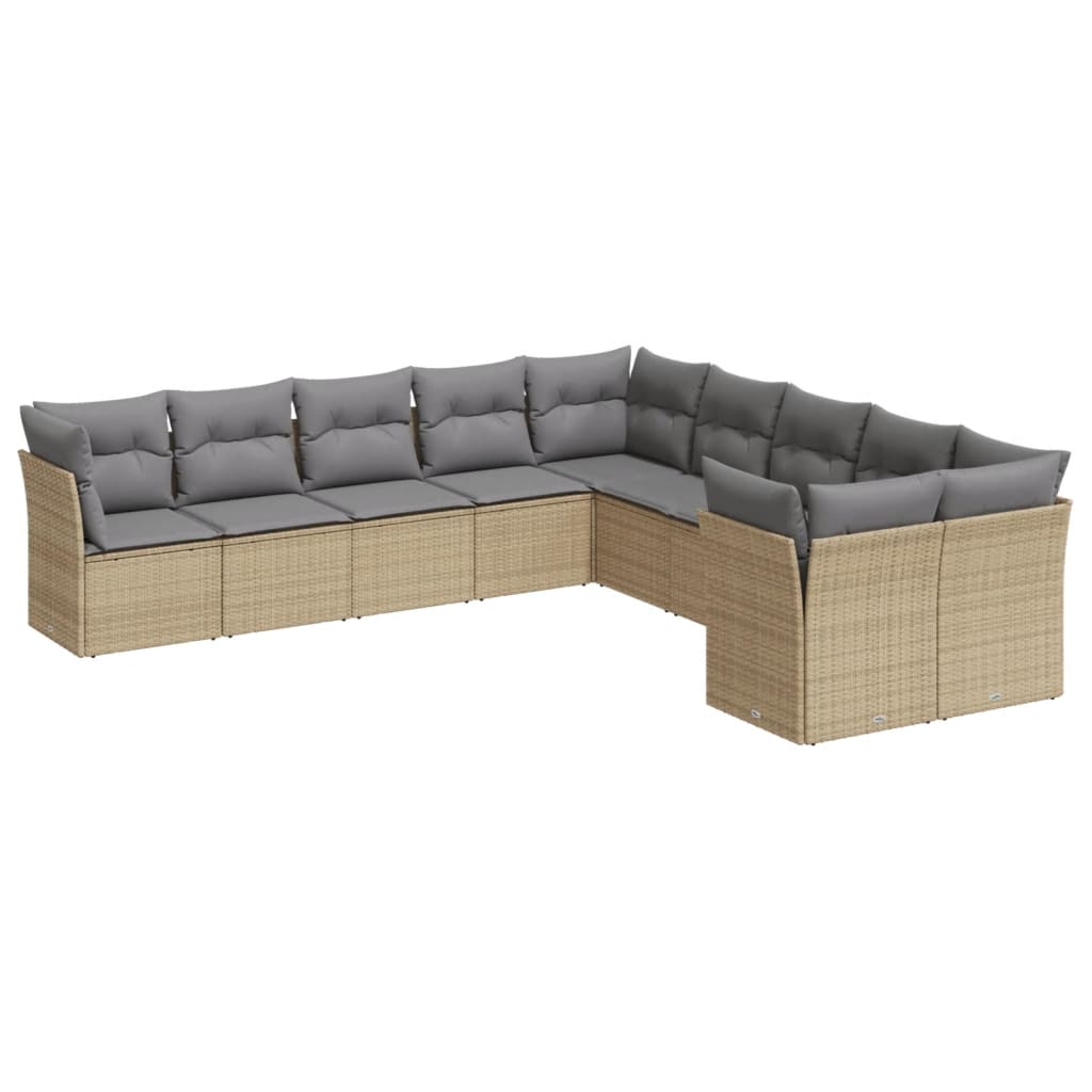 vidaXL Set Divano da Giardino 10 pz con Cuscini Beige in Polyrattan