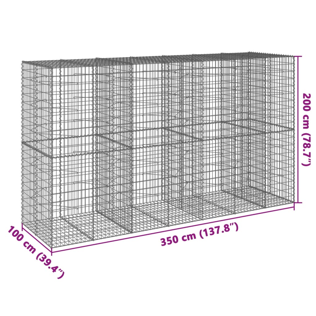 vidaXL Cesto Gabbione con Copertura 350x100x200 cm in Ferro Zincato