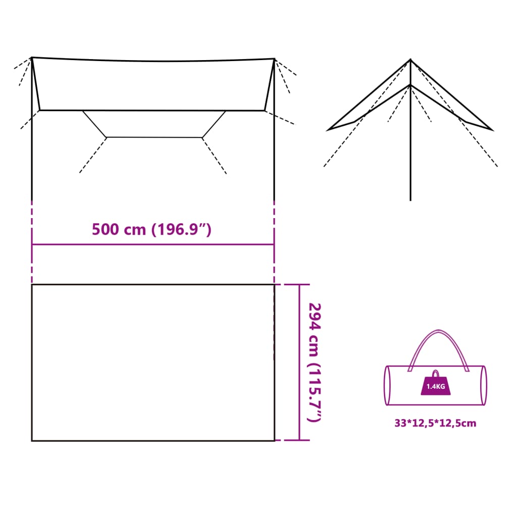 vidaXL Telone da Campeggio Grigio/Arancione 500x294 cm Impermeabile