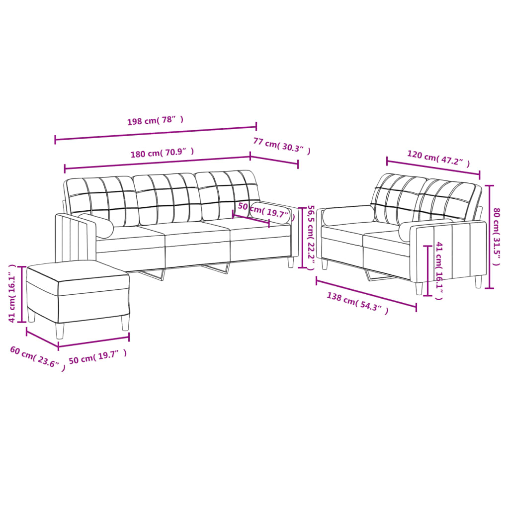 vidaXL Set Divani 3 pz con Cuscini Grigio Chiaro in Tessuto