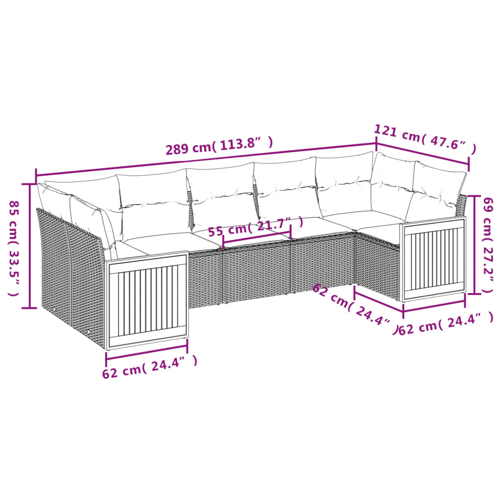 vidaXL Set Divani da Giardino 7 pz con Cuscini Grigio in Polyrattan