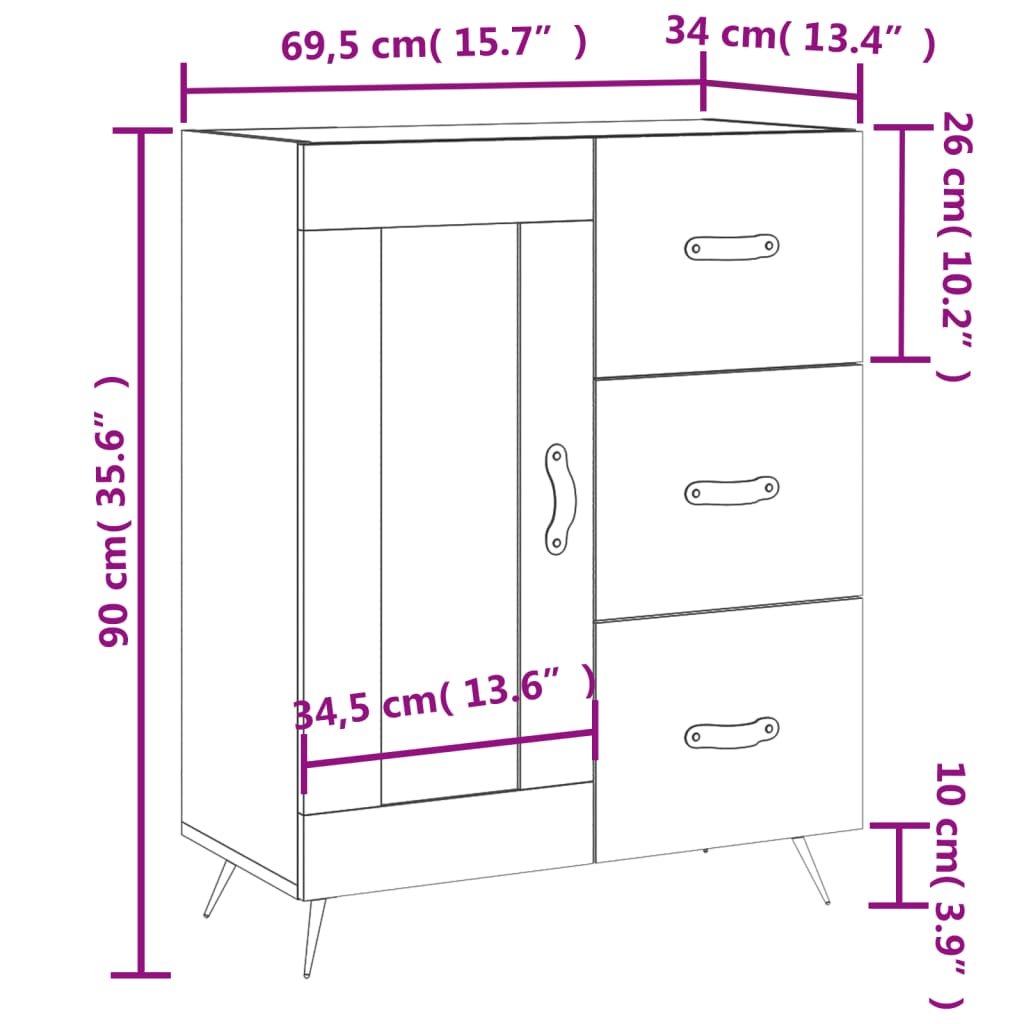 vidaXL Credenza Rovere Fumo 69,5x34x90 cm in Legno Multistrato