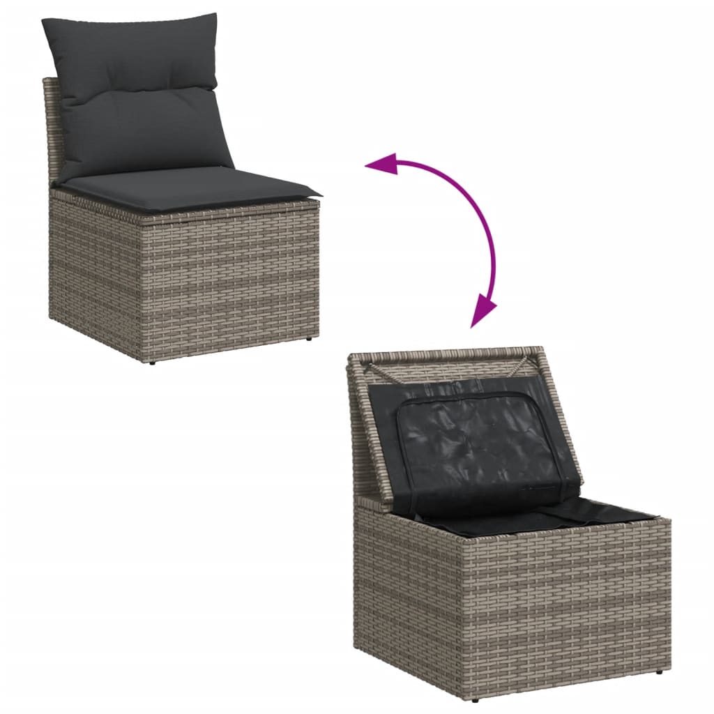 vidaXL Set Divani da Giardino 7 pz con Cuscini Grigio in Polyrattan