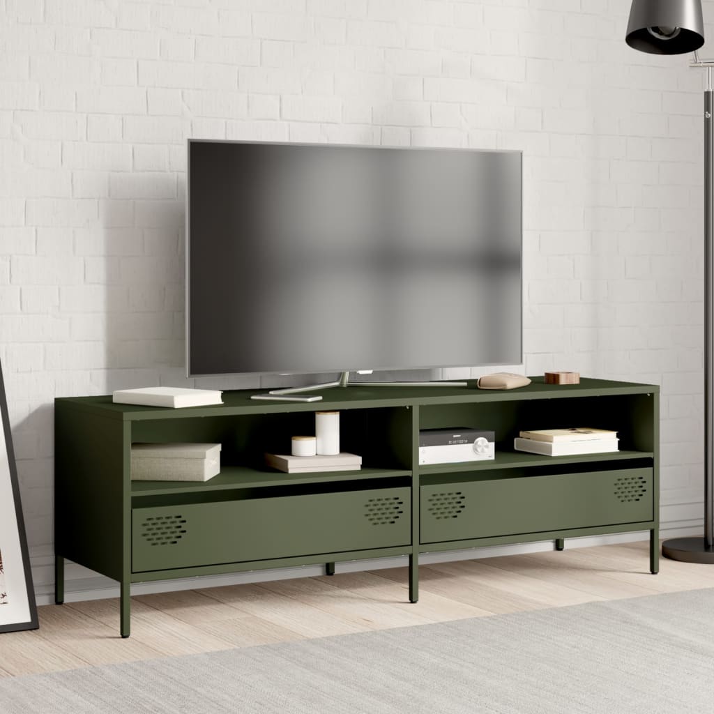 vidaXL Mobile TV Verde Oliva 135x39x43,5cm Acciaio Laminato a Freddo