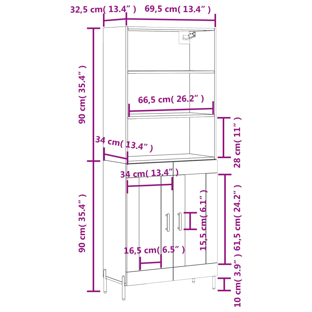 vidaXL Credenza Grigio Cemento 69,5x34x180 cm in Legno Multistrato